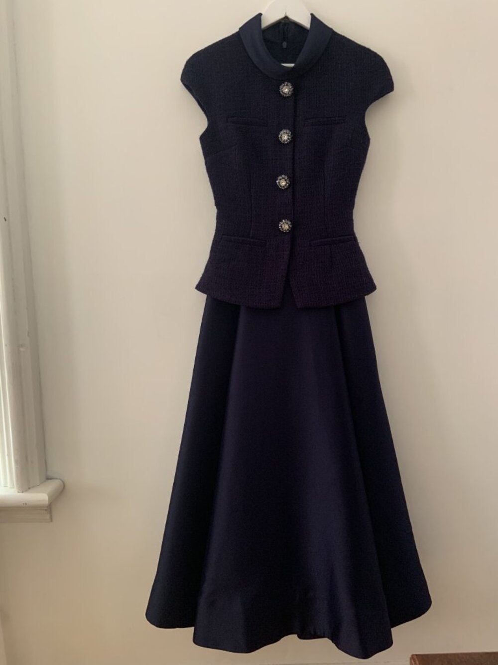 NWT Self-Portrait Navy Boucle Taffeta Midi Dress - Picture 5 of 8